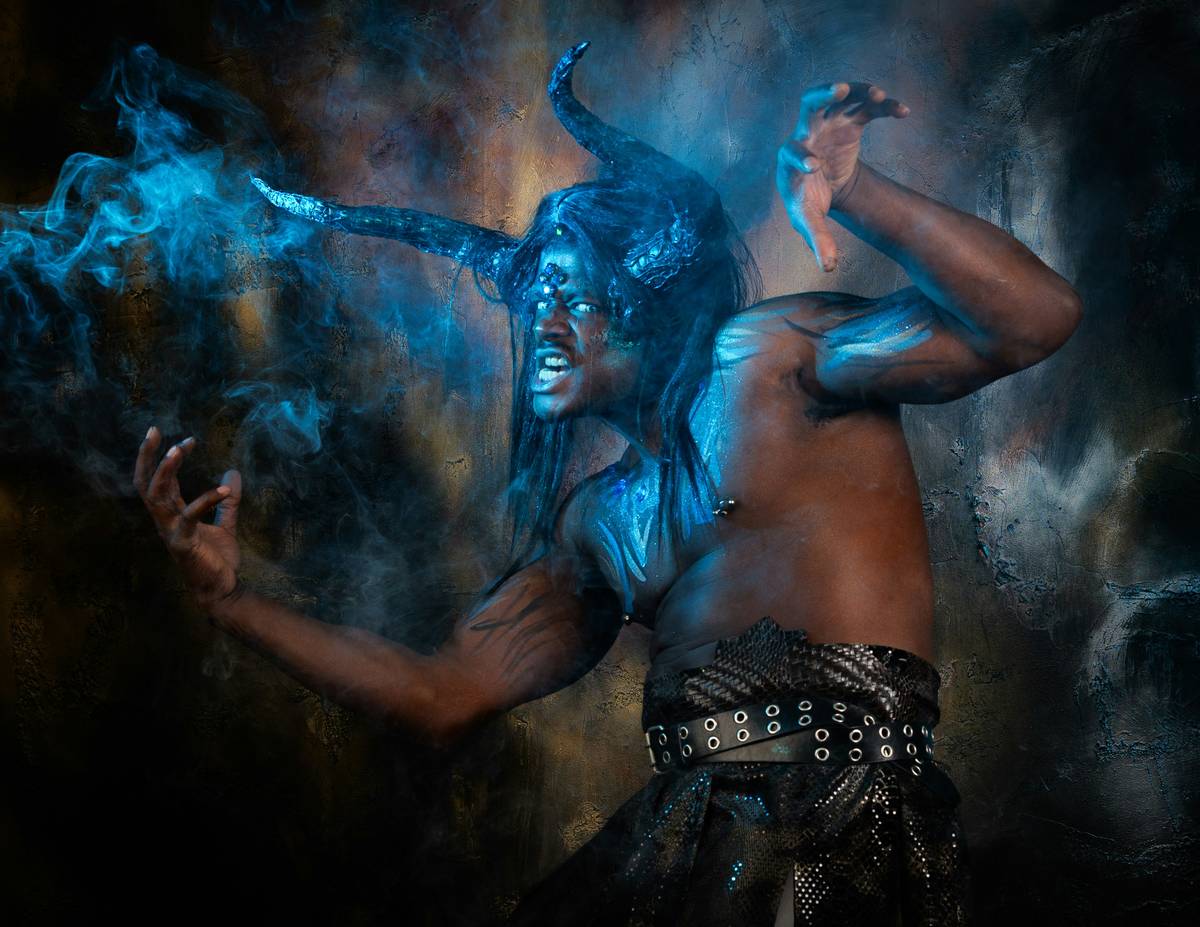 A stylized werewolf mid-transformation under a churning thundercloud, claws crackling with blue-white energy — werewolf skills function as storm spirit
